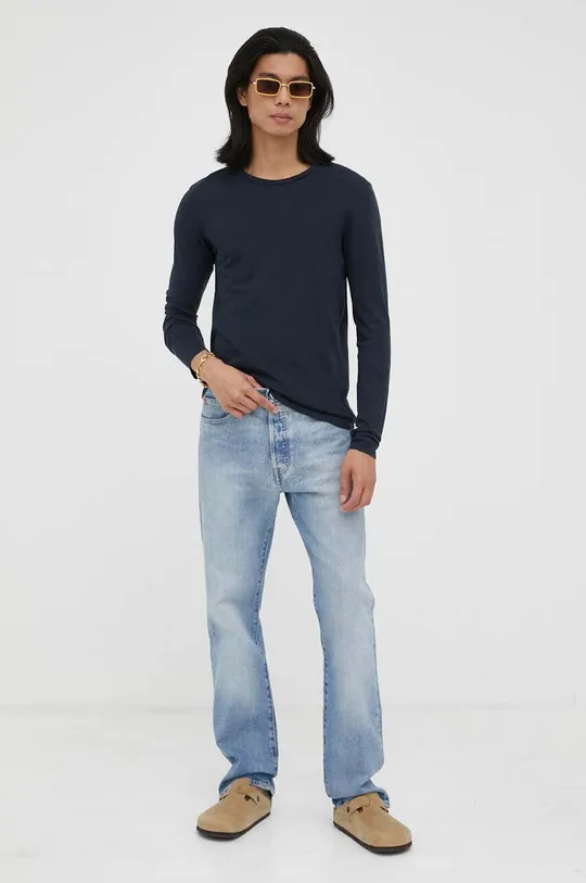 Βαμβακερή μπλούζα με μακριά μανίκια American VintageT-SHIRT ML COL ROND σκούρο μπλε