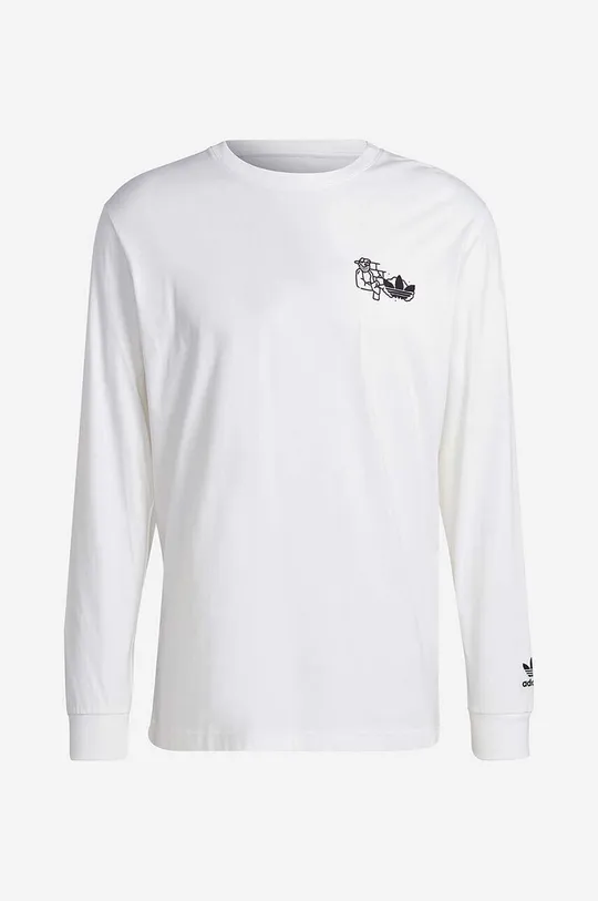 Βαμβακερή μπλούζα με μακριά μανίκια adidas Fuzi TS LS Tee λευκό
