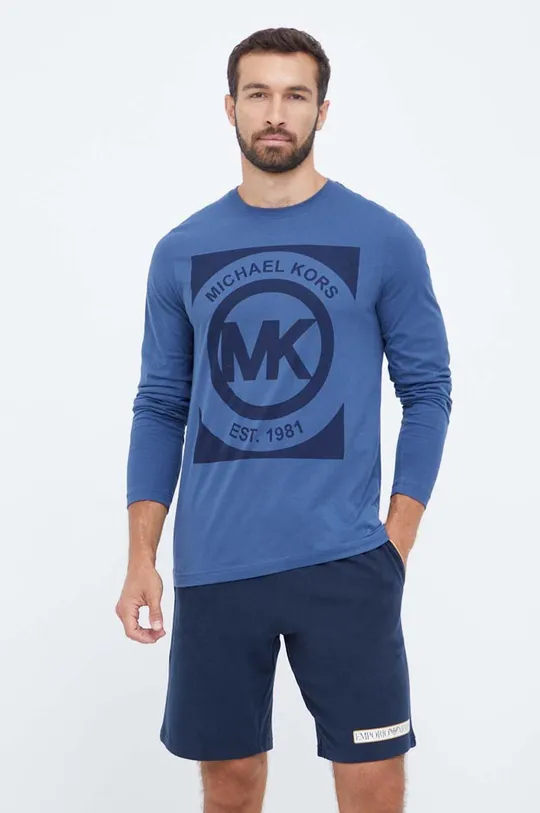 Bavlnené tričko s dlhým rukávom Michael Kors modrá