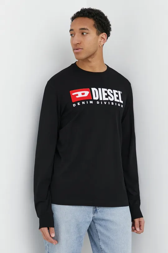 čierna Bavlnené tričko s dlhým rukávom Diesel T-JUST-LS-DIV Pánsky