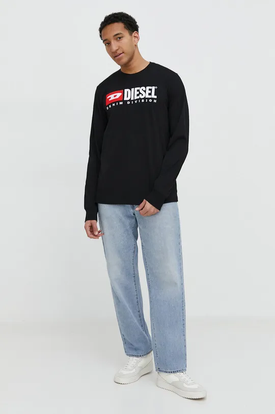 Βαμβακερή μπλούζα με μακριά μανίκια Diesel μαύρο