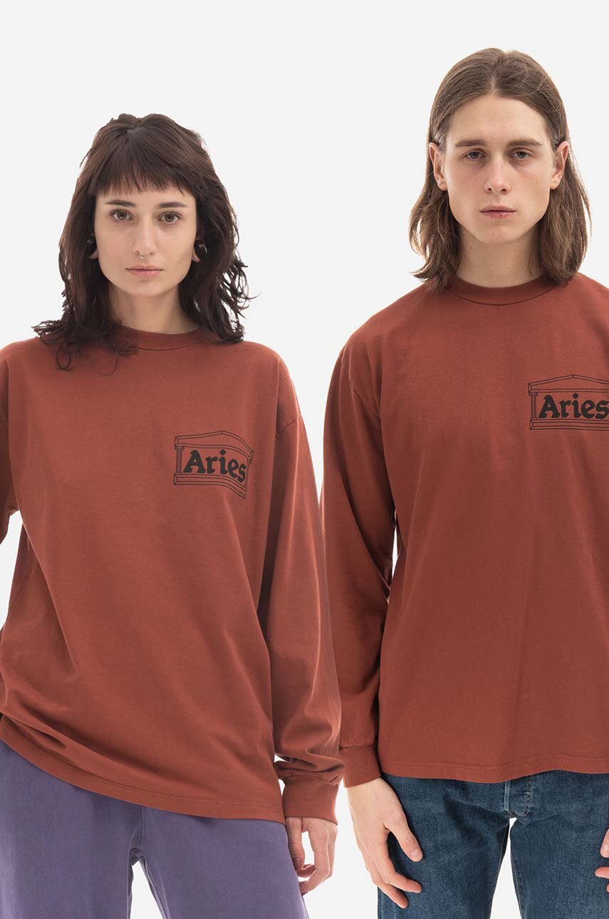 burgundské Bavlněné tričko s dlouhým rukávem Aries Temple LS Tee AR66600 BURGUNDY Unisex