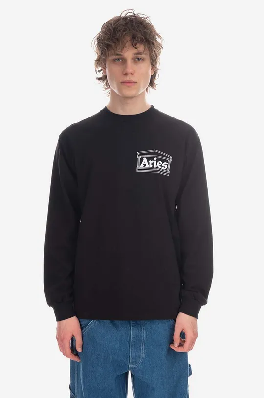 μαύρο Βαμβακερή μπλούζα με μακριά μανίκια Aries Temple LS Tee Unisex