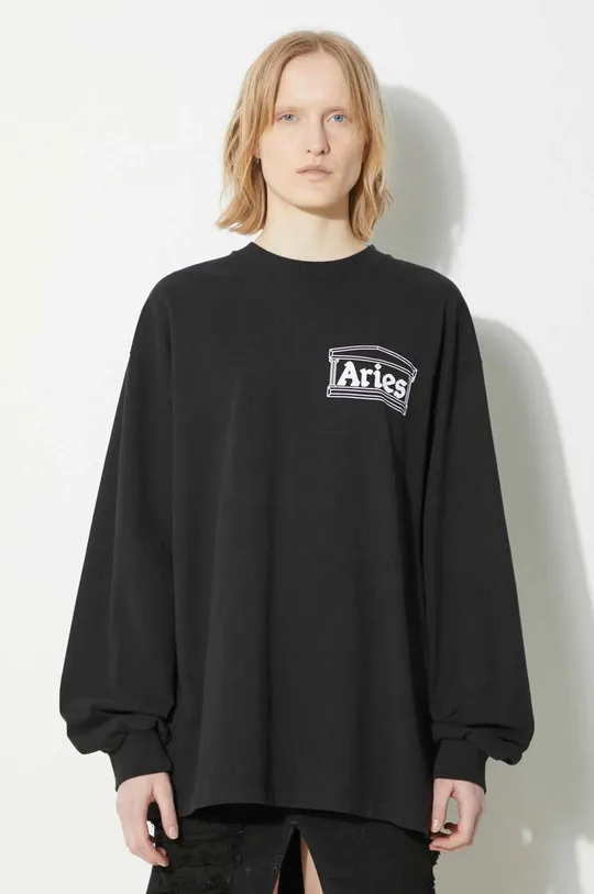 Βαμβακερή μπλούζα με μακριά μανίκια Aries Temple LS Tee μαύρο