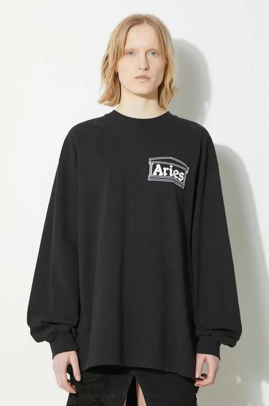 Памучна блуза с дълги ръкави Aries Temple LS Tee AR66600 BURGUNDY черен