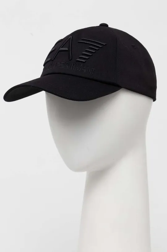 czarny EA7 Emporio Armani czapka z daszkiem bawełniana Unisex