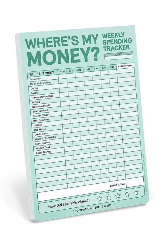 πολύχρωμο Εβδομαδιαίος σχεδιασμός προϋπολογισμού Where's My Money Weekly Budget Tracker Pad Unisex