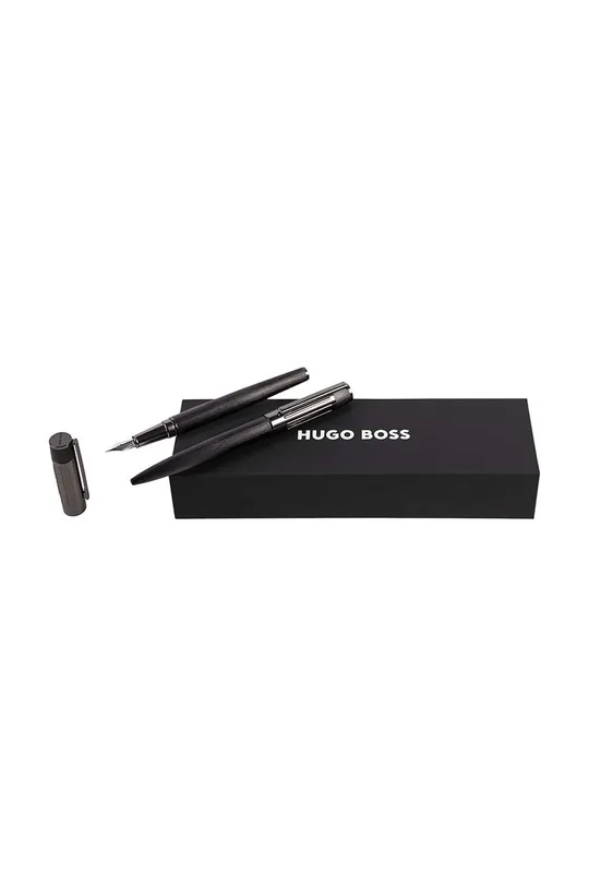 črna Komplet kemičnega svinčnika in nalivnega peresa BOSS Set Gear Ribs Black Unisex