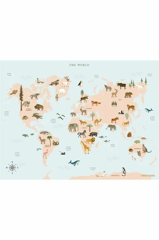 барвистий Плакат Vissevasse World Map Animal 30 x 40 cm Unisex