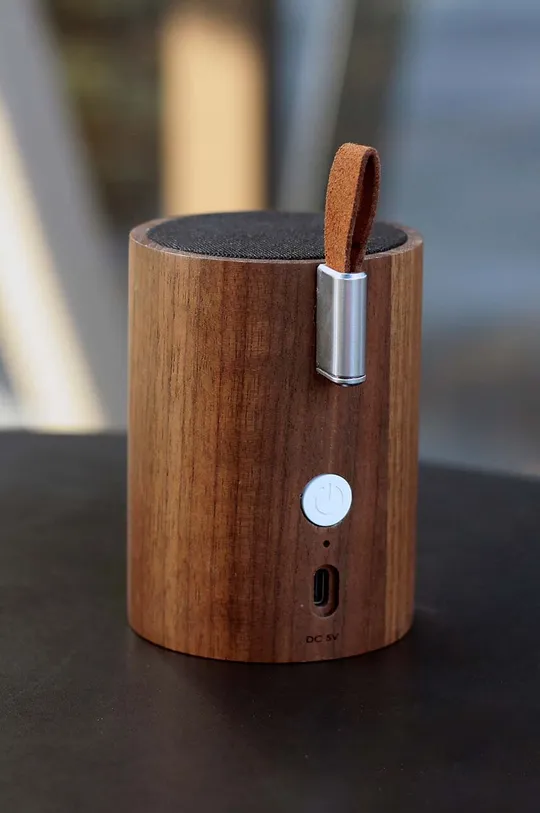 Brezžični zvočnik z osvetlitvijo Gingko Design Drum Light Bluetooth Speaker Umetna masa, orehov les