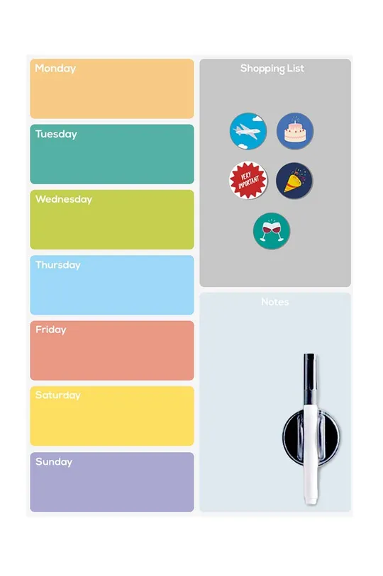viacfarebná Magnetická tabuľa na chladničku Balvi Week Planner Unisex