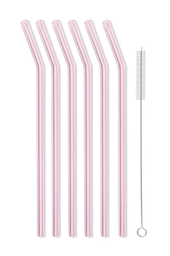 ροζ Vialli Design σετ γυάλινα καλαμάκια με βούρτσα (6-pack) Unisex