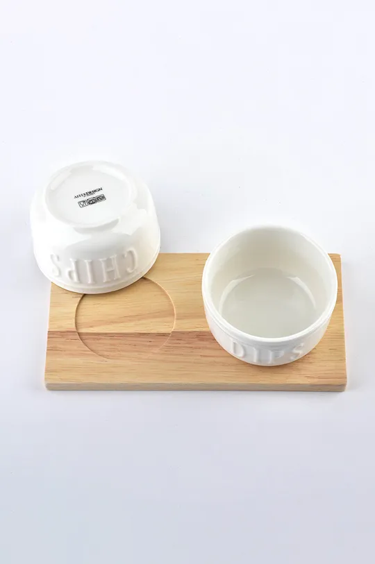 Affek Design set zdjelica za posluživanje s drvenom podloškom bijela