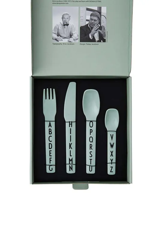 Design Letters set posate per bambini Kids cutlery pacco da 4 verde
