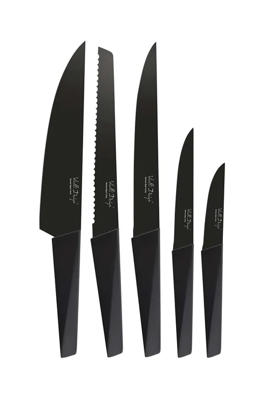 czarny Vialli Design zestaw noży z organizerem Volo 6-pack Unisex