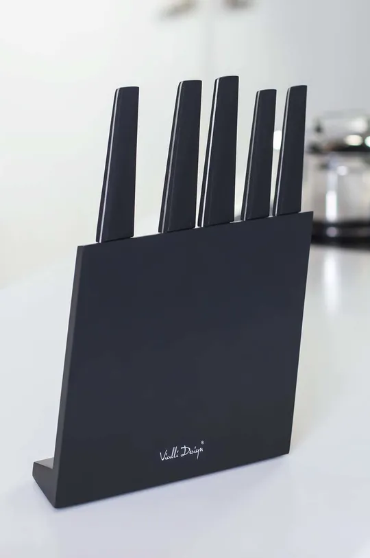 czarny Vialli Design zestaw noży z organizerem Volo 6-pack