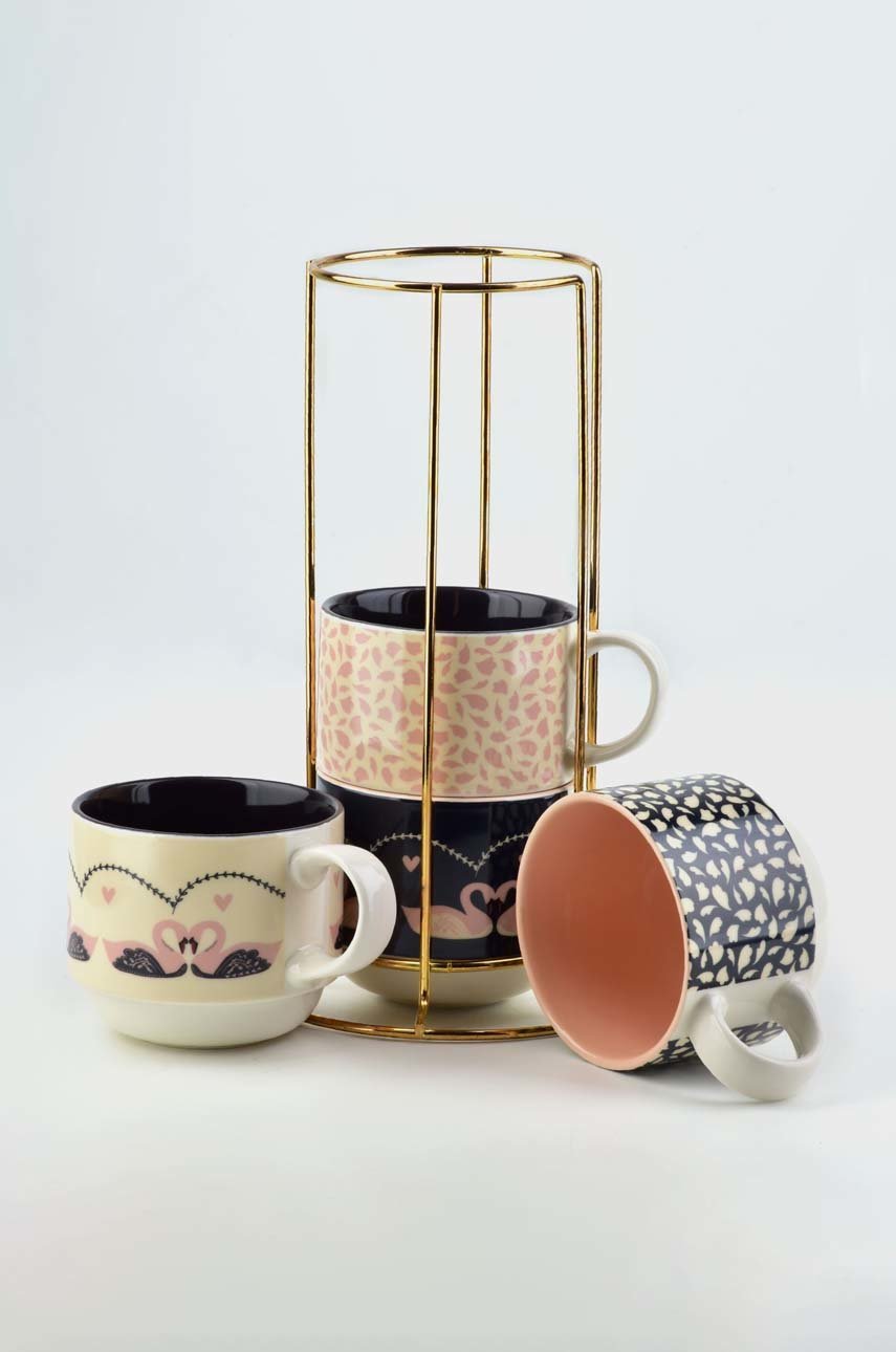 Affek Design állvánnyal ellátott bögrekészlet 4 db  fém, porcelán