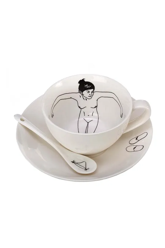 Pols Potten zestaw filiżanek ze spodkami Undressed Teacups 4-pack biały