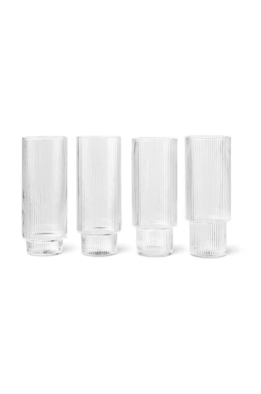 transparentny ferm LIVING zestaw szklanek do drinków Ripple Long Drink Glasses 4-pack Unisex