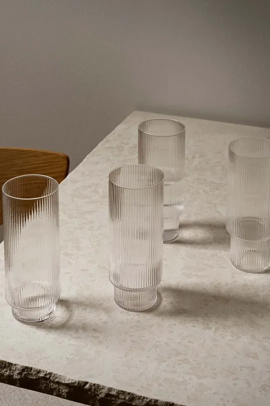Set kozarcev za pijačo ferm LIVING Ripple Long Drink Glasses 4-pack transparentna
