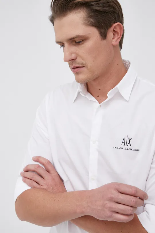 bijela Pamučna košulja Armani Exchange Muški