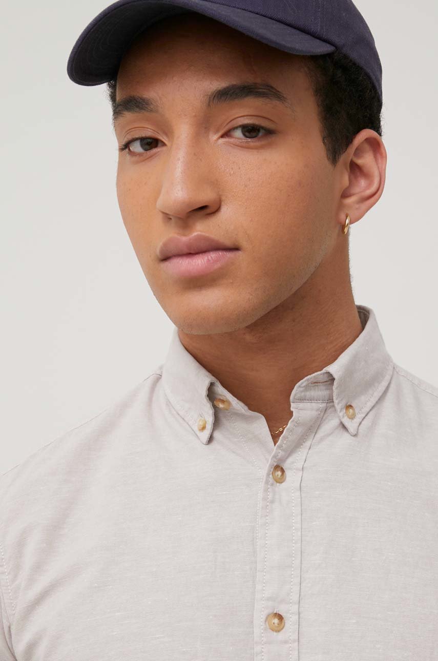 Jack & Jones koszula z domieszką lnu męska kolor beżowy slim z
