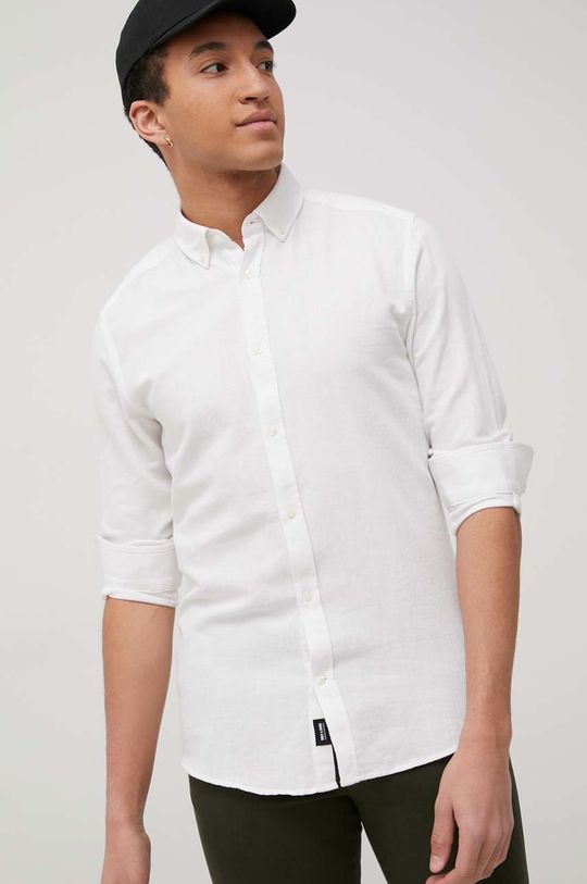 biały Only & Sons koszula z domieszką lnu