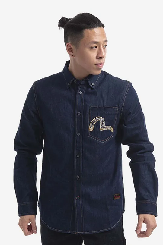 námořnická modř Bavlněná džínová košile Evisu Pánský