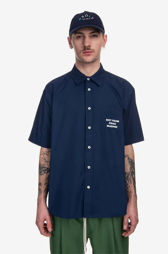 tmavomodrá Bavlnená košeľa Drôle de Monsieur La Chemise Slogan SH128 NAVY Pánsky