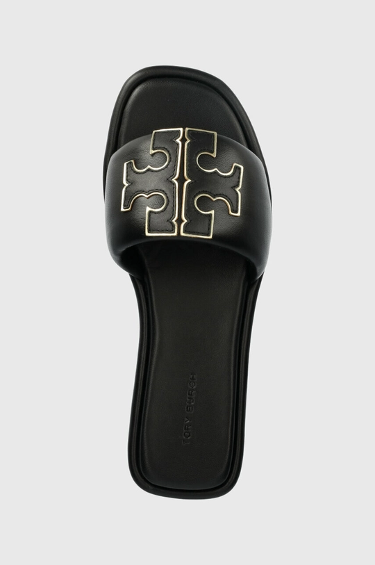 fekete Tory Burch bőr papucs Double T Sport Slide