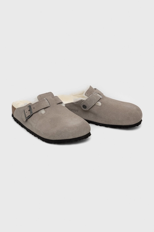 Παντόφλες σουέτ Birkenstock Boston Shearling γκρί