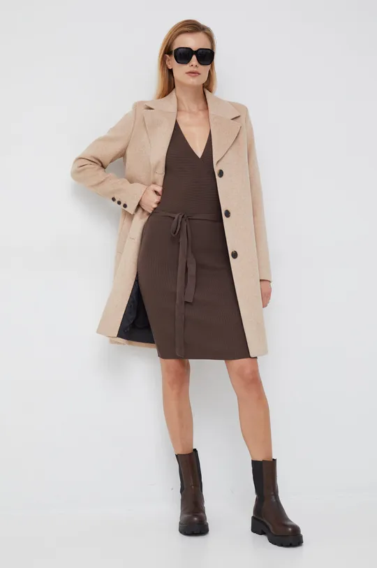 Μάλλινο παλτό Selected Femme μπεζ