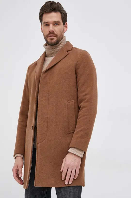 hnedá Vlnený kabát Selected Homme Pánsky