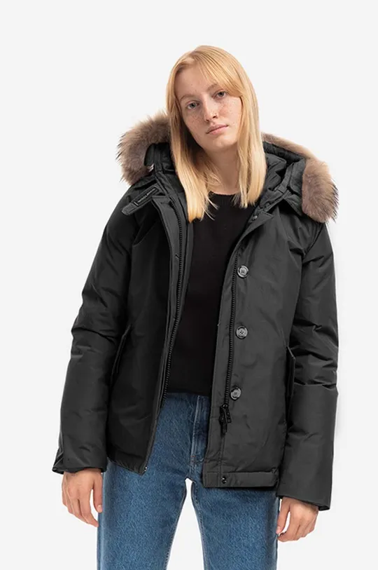 black Woolrich down jacket Arctic Raccoon Short Women’s