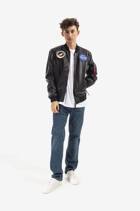 Alpha Industries geacă bomber de piele Ma-1 Lw Nasa Leather negru