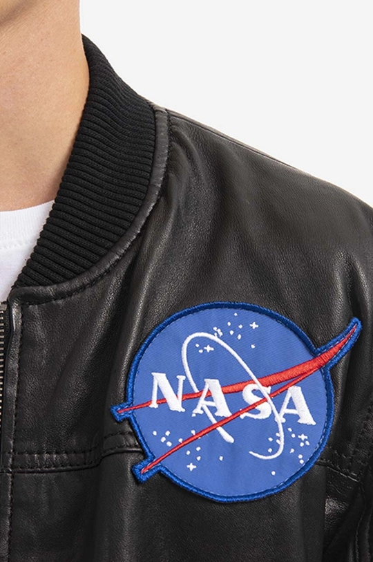 negru Alpha Industries geacă bomber de piele Ma-1 Lw Nasa Leather