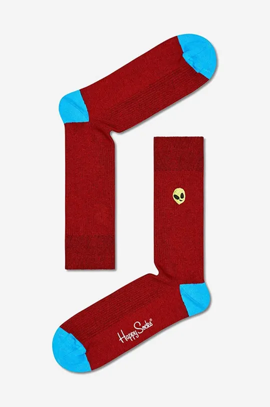 κόκκινο Κάλτσες Happy Socks Ribbed Embroidery Unisex