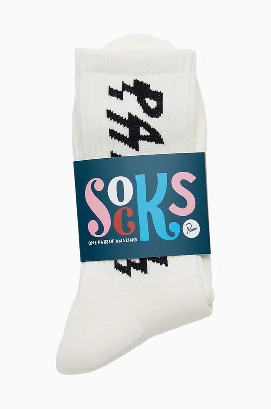 by Parra socks Shocker Logo Crew  63% Cotton, 27% Acrylic, 9% Polyester, 1% Elastane