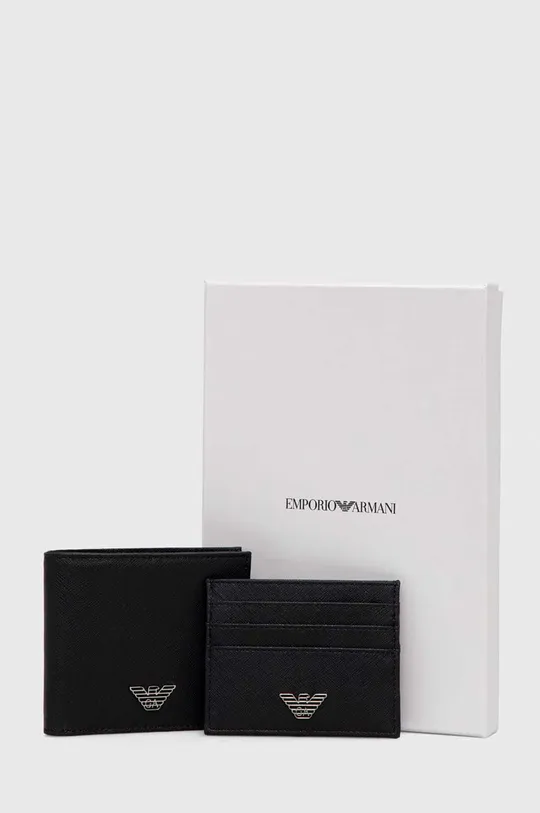 чёрный Кожаные кошелёк и чехол для карт Emporio Armani