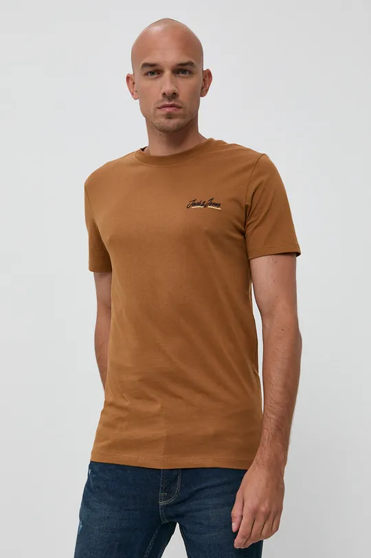 brązowy Jack & Jones T-shirt bawełniany Męski