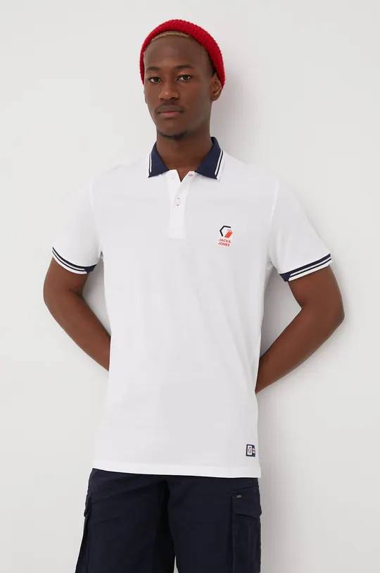 Bavlnené polo tričko Jack & Jones biela