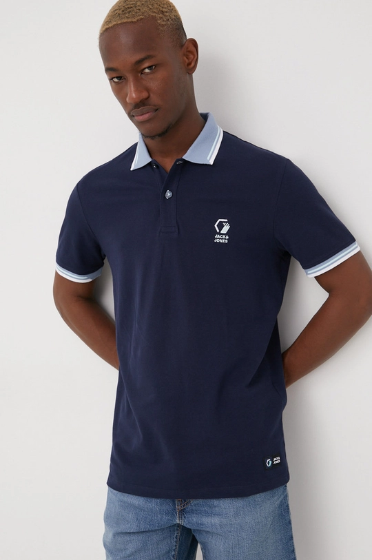 granatowy Jack & Jones polo bawełniane Męski