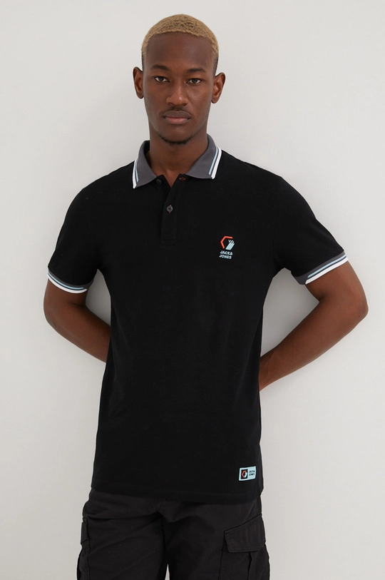 czarny Jack & Jones polo bawełniane Męski