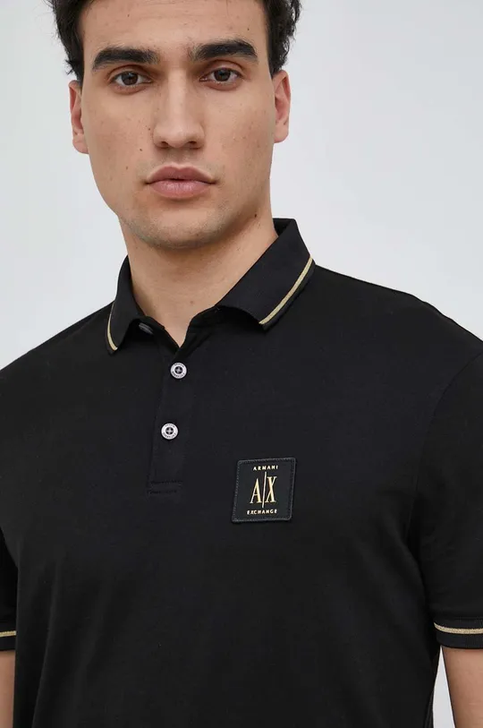 μαύρο Βαμβακερό μπλουζάκι πόλο Armani Exchange Ανδρικά