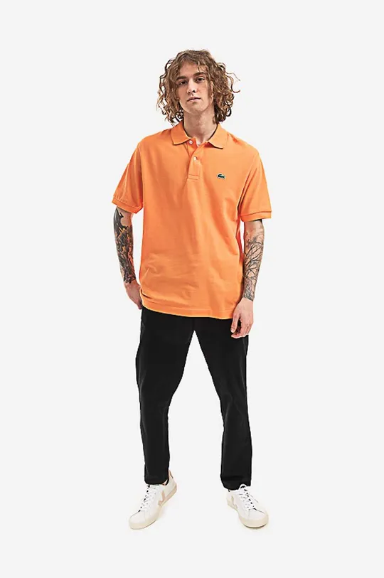 Βαμβακερό μπλουζάκι πόλο Lacoste L1212 NPB πορτοκαλί