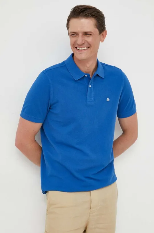 modrá Bavlnené polo tričko United Colors of Benetton Pánsky