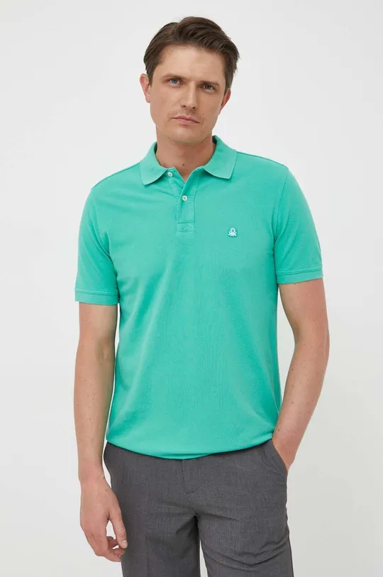 zelená Bavlnené polo tričko United Colors of Benetton Pánsky