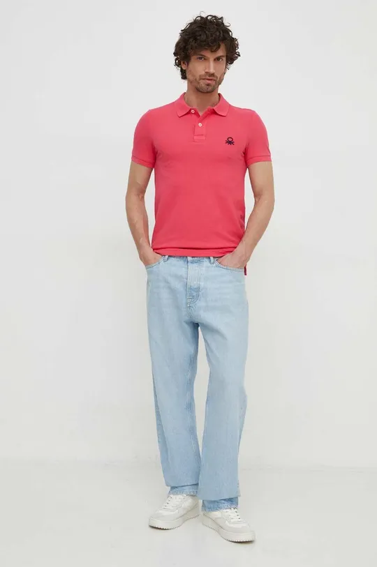 Βαμβακερό μπλουζάκι πόλο United Colors of Benetton ροζ
