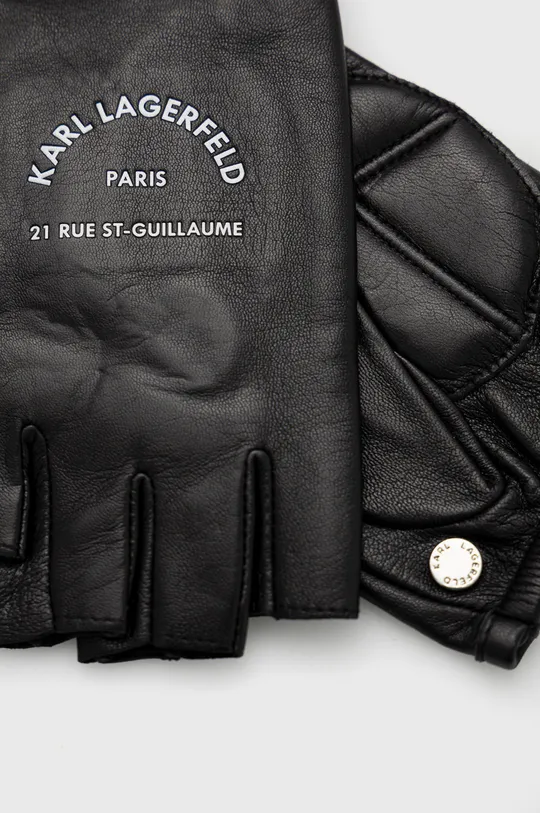 Kožené rukavice bez prstov Karl Lagerfeld čierna