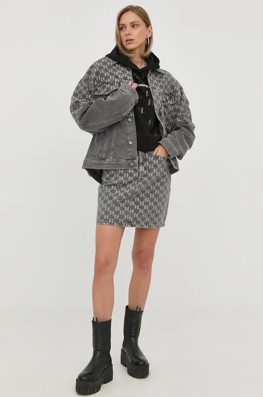 Rifľová sukňa Karl Lagerfeld sivá